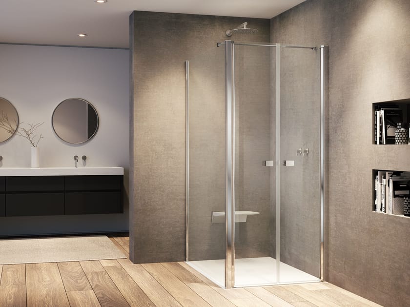 Стеклянная угловая душевая кабина с распашной дверью Provex Industrie Kombi ARCH-00053164