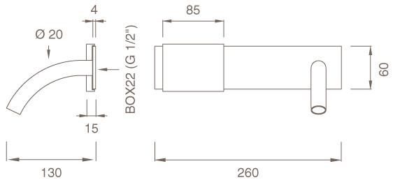 Ceadesign Смеситель для умывальника из нержавеющей стали с гидропрогрессией настенный Regolo Reg 01 - Вид №2