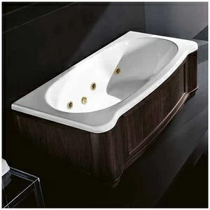 Ванна Gruppo treesse New Classic Young STX-V674B-DX-WV-GD белая с золотой фурнитурой и гидромассажем и дезинфекцией прямоугольная правая деревянная панель венге