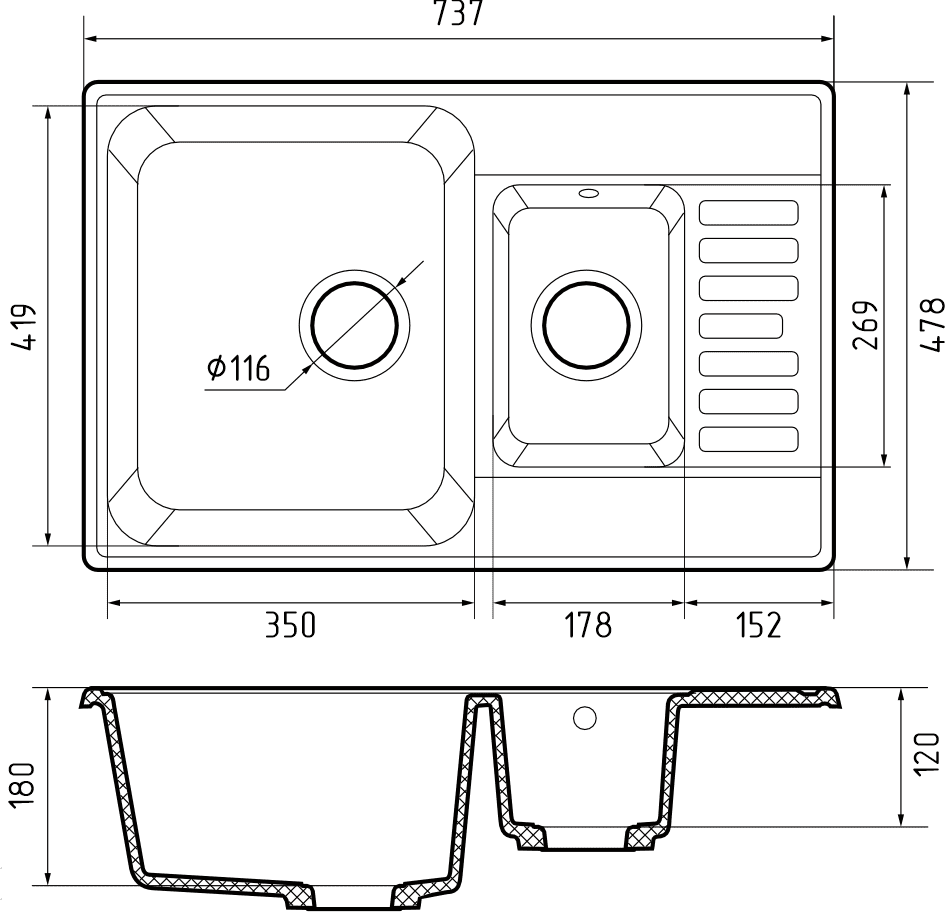 Кухонная мойка 21К GRANFEST QUARZ - Вид №1