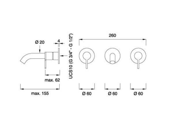 Настенный смеситель с двумя ручками и дозирующим изливом CEADESIGN INNOVO ARCH-00060068 - Вид №2
