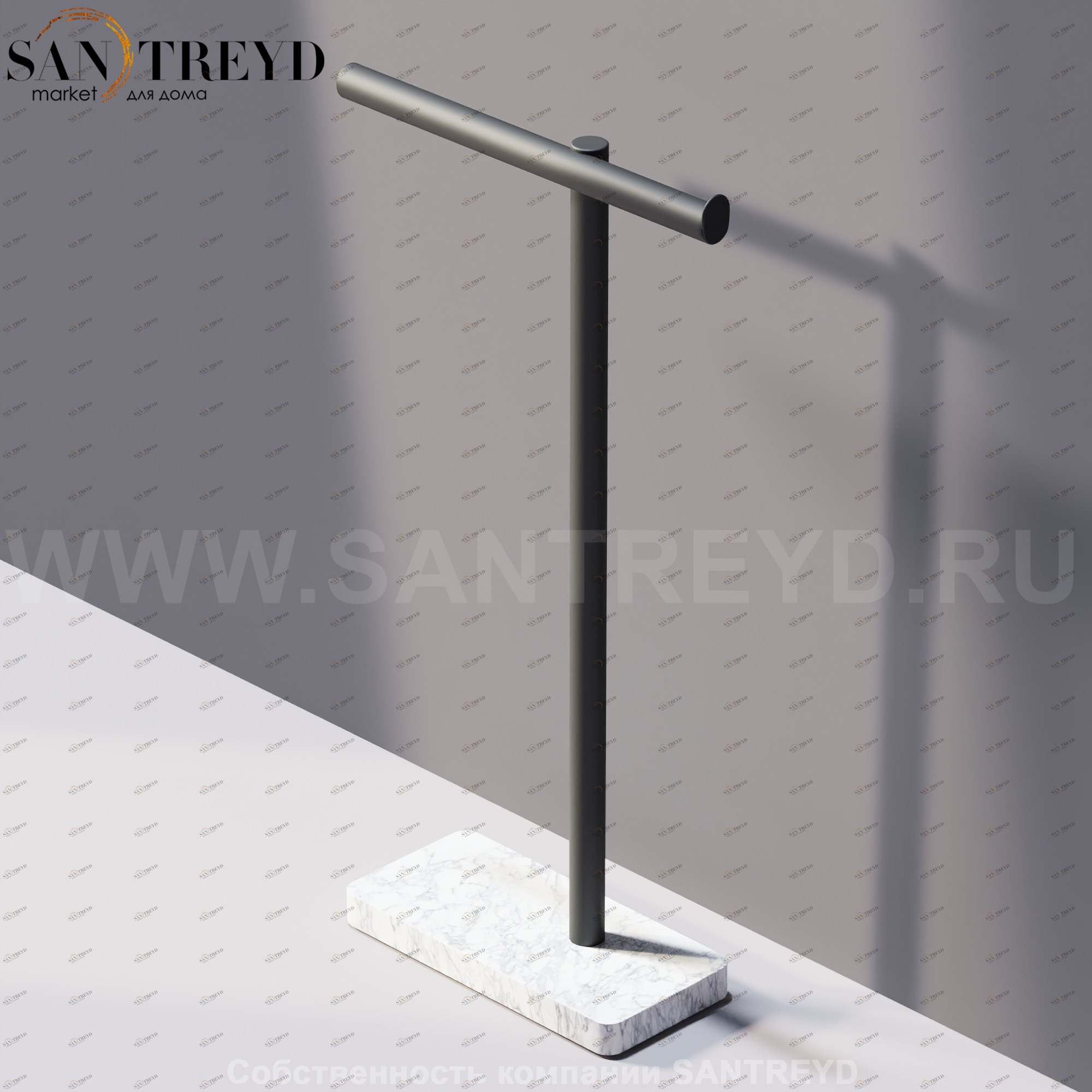 Agape DOT LINE Полотенцедержатель напольный черный на подставке из белого мрамора ADTL0462.NZ ADTL0462NZ