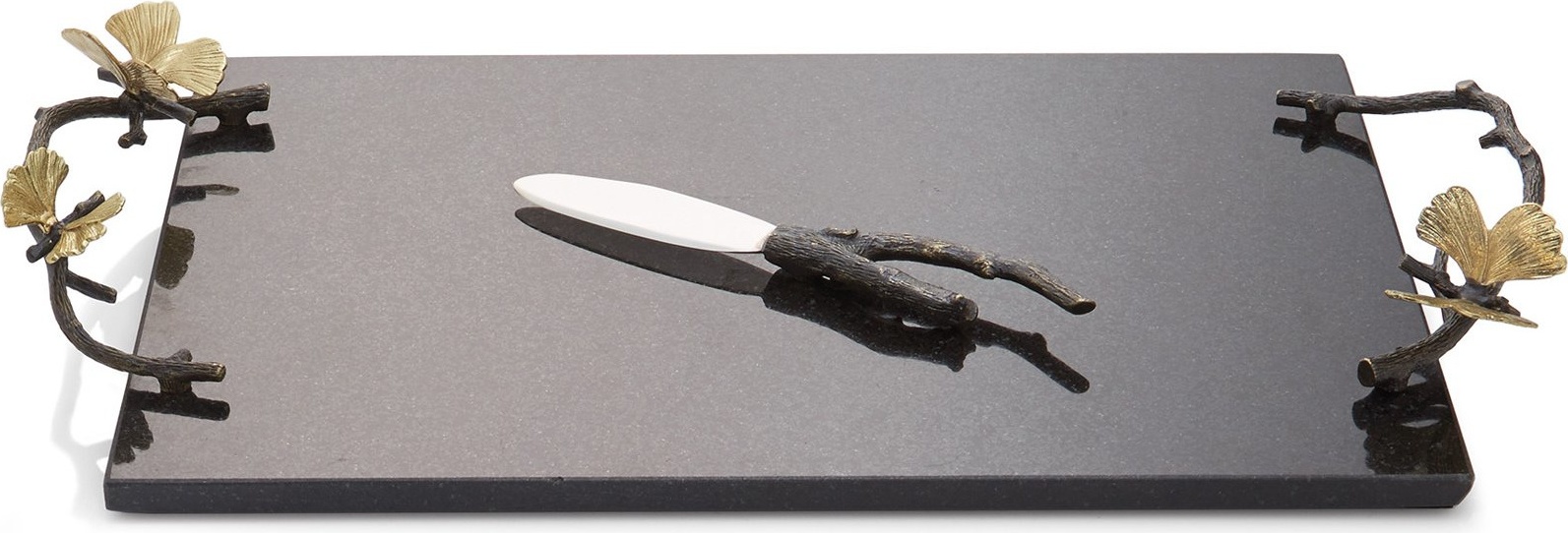 10583994 Michael Aram Доска для сыра с ножом Michael Aram Бабочки гинкго 47х25см, гранит Гранит 