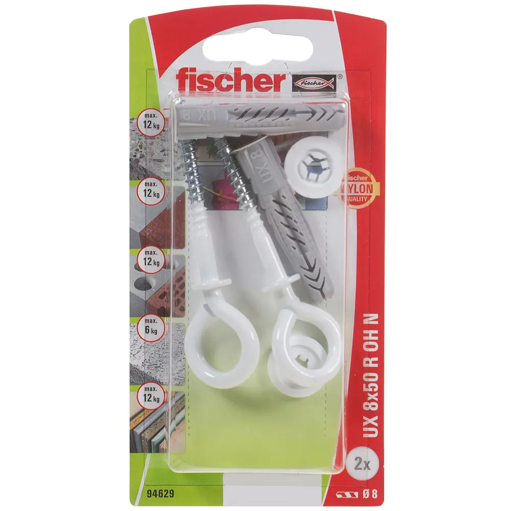 Дюбель универсальный Fischer UX с крюком-кольцом 8x50 мм нейлон цвет белый 2 шт. 12468911 STLM-2085303  - Вид №2