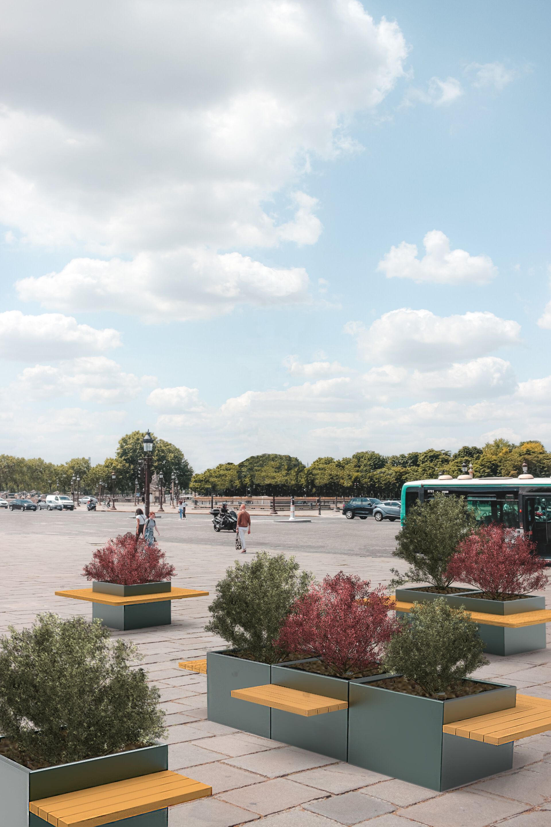 Секционная скамейка из стали и дерева со встроенной сеялкой Urbencéa OXYGEN ARCH-00053273 - Вид №2