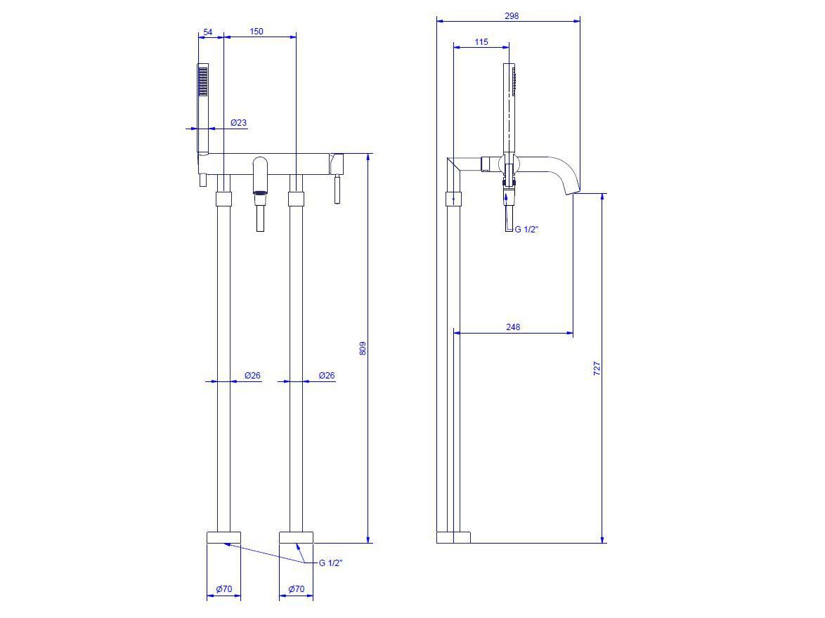 Смеситель для ванны из хромированной латуни Bugnatese Kobuk ARCH-00033742 - Вид №2