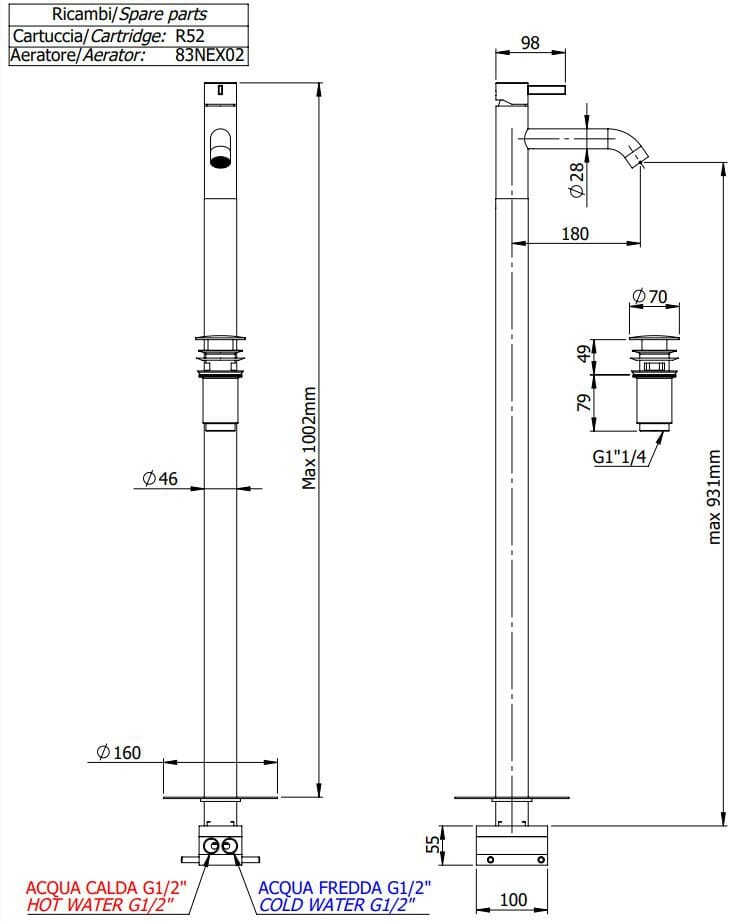 Однорычажный смеситель для раковины Remer Rubinetterie метрическая ARCH-00152530 - Вид №2