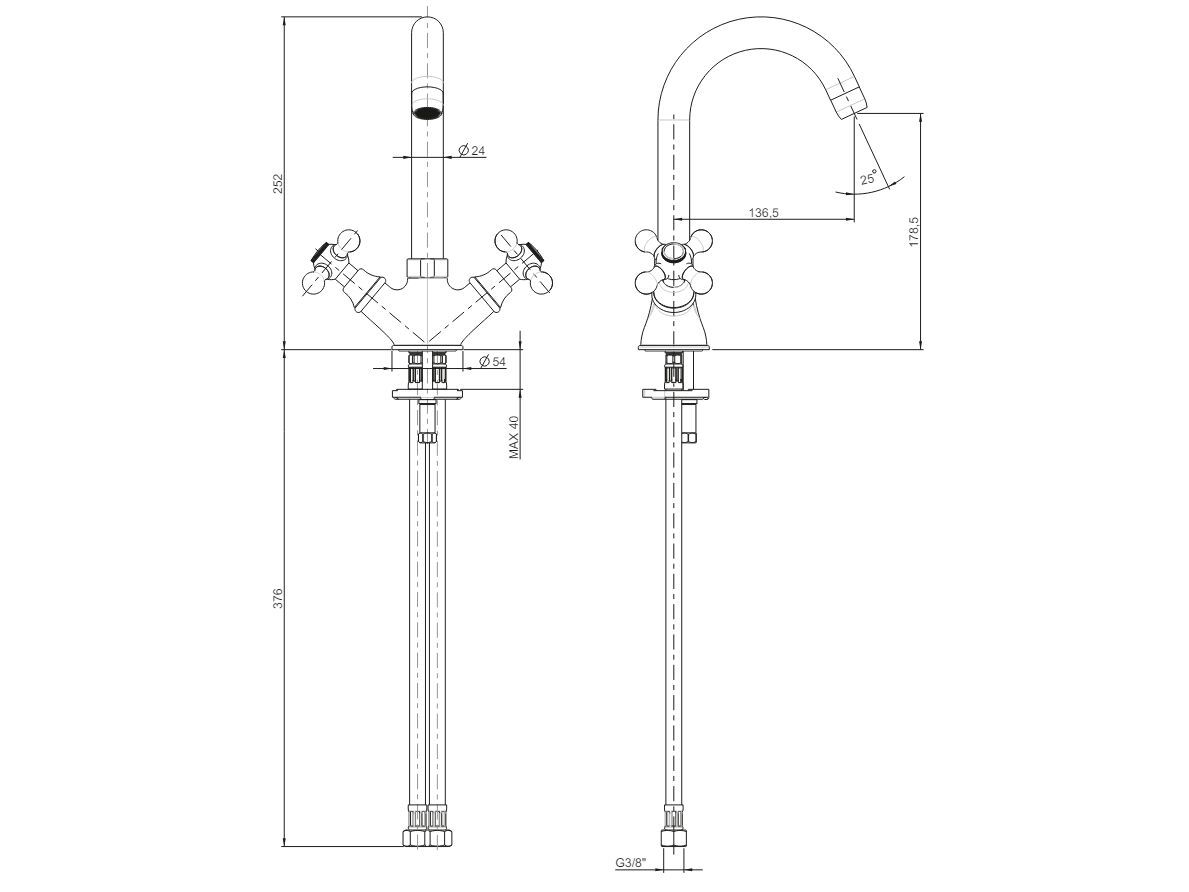 Одно отверстие кухонный кран с поворотным изливом Rubinetterie Frattini Dedra ARCH-00106698 - Вид №2