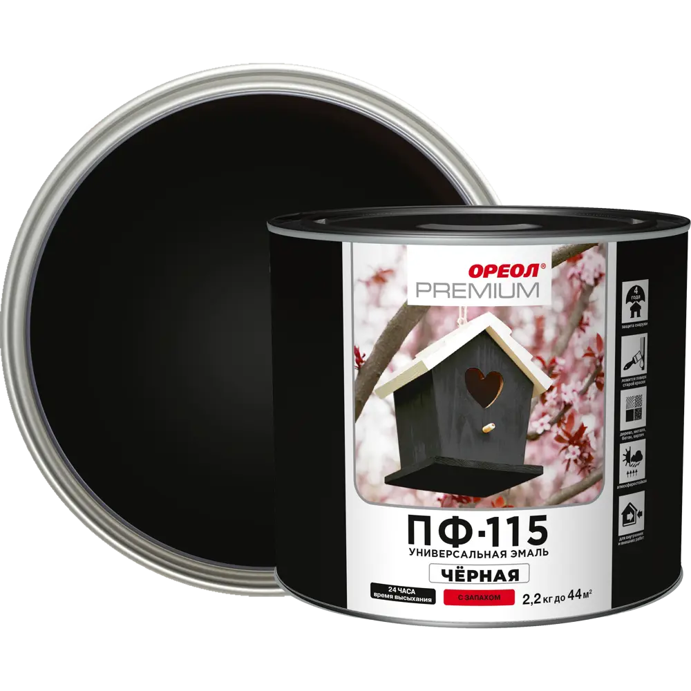 Эмаль Ореол Premium ПФ-115 глянцевая цвет чёрный 2.2 кг 82210110 STLM-2013159 
