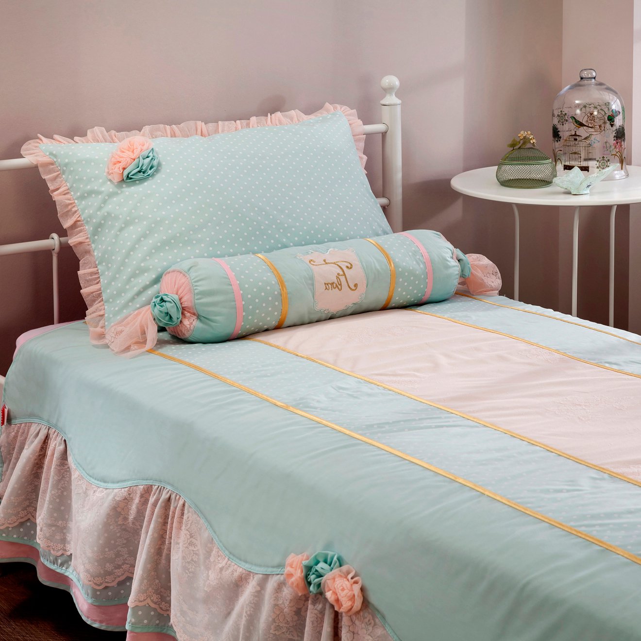 Покрывало детское с подушкой 90х200 см голубое Paradise CILEK FLORA 00-3832474 Голубой Santreyd - Вид №4