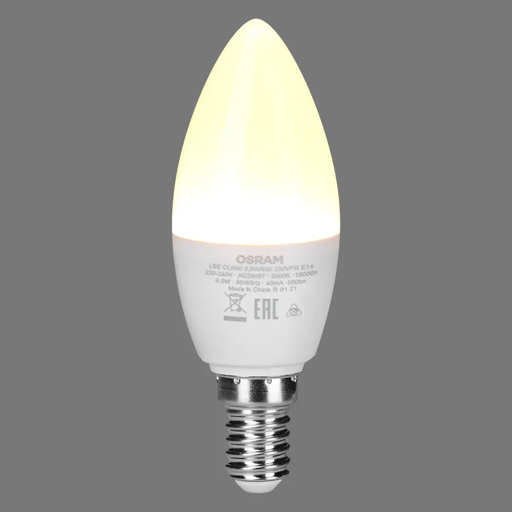 Лампа светодиодная Osram E14 220-240 В 6.5 Вт свеча матовая 550 лм теплый белый свет 85095307 STLM-2198272  - Вид №2