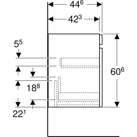 501.907.00.1 Шкафчик для раковины Geberit Renova Plan, с одним выдвижным ящиком и одним внутренним выдвижным ящиком Geberit  - Вид №60
