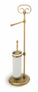 I20(25-BI) Stil Haus Idra, стойка: бумагодержатель + ерш керамический, цвет бронза - белая керамика