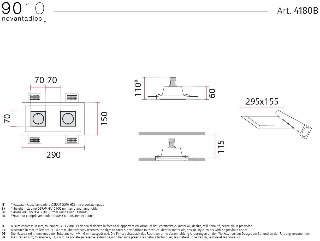 9010 novantadieci Встраиваемые настенные и потолочные светильники из cristaly®  4180b  - Вид №2
