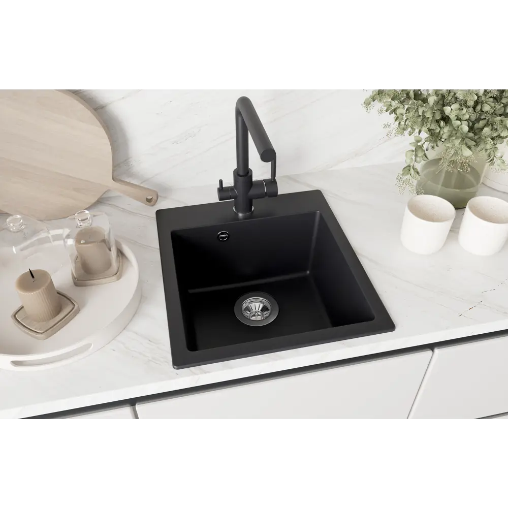 Кухонная мойка DELINIA кварцевая врезная 43×48 см антрацит 87795682 STLM-0075723 - Вид №6