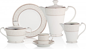 10676107 Noritake Сервиз кофейный Noritake Серебряный дворец на 6 персон 21 предмет, фарфор Фарфор костяной