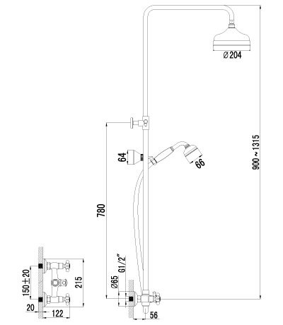 LM2860B Смеситель Vintage для душа LEMARK VINTAGE - Вид №1