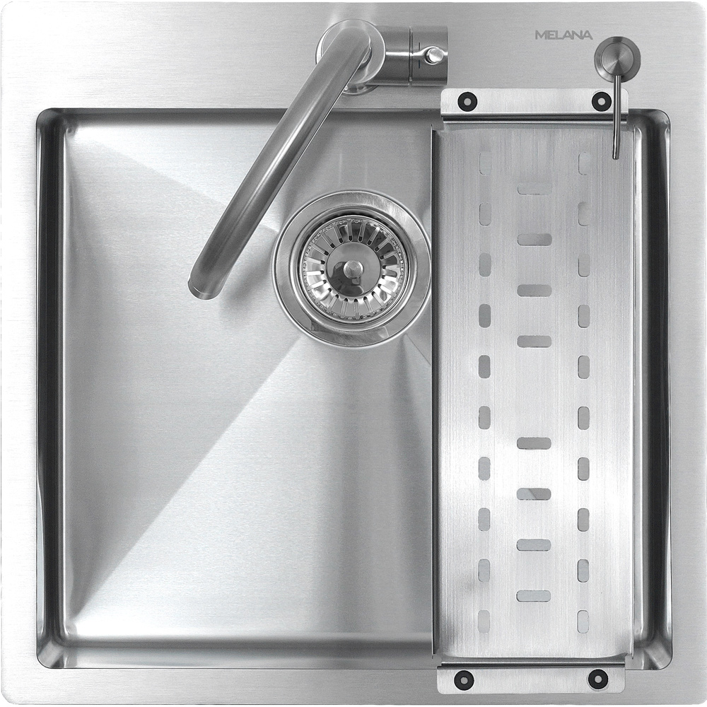 Мойка R5050H MELANA ProfLine 3,0/200 САТИН врезная квадратная в комплекте с дозатором и коландером MLN-R5050H+дозатор+коландер