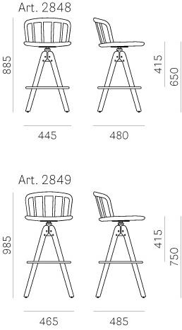 Pedrali Табурет на козлах из дерева с подставкой для ног Nym 2848 - Вид №3
