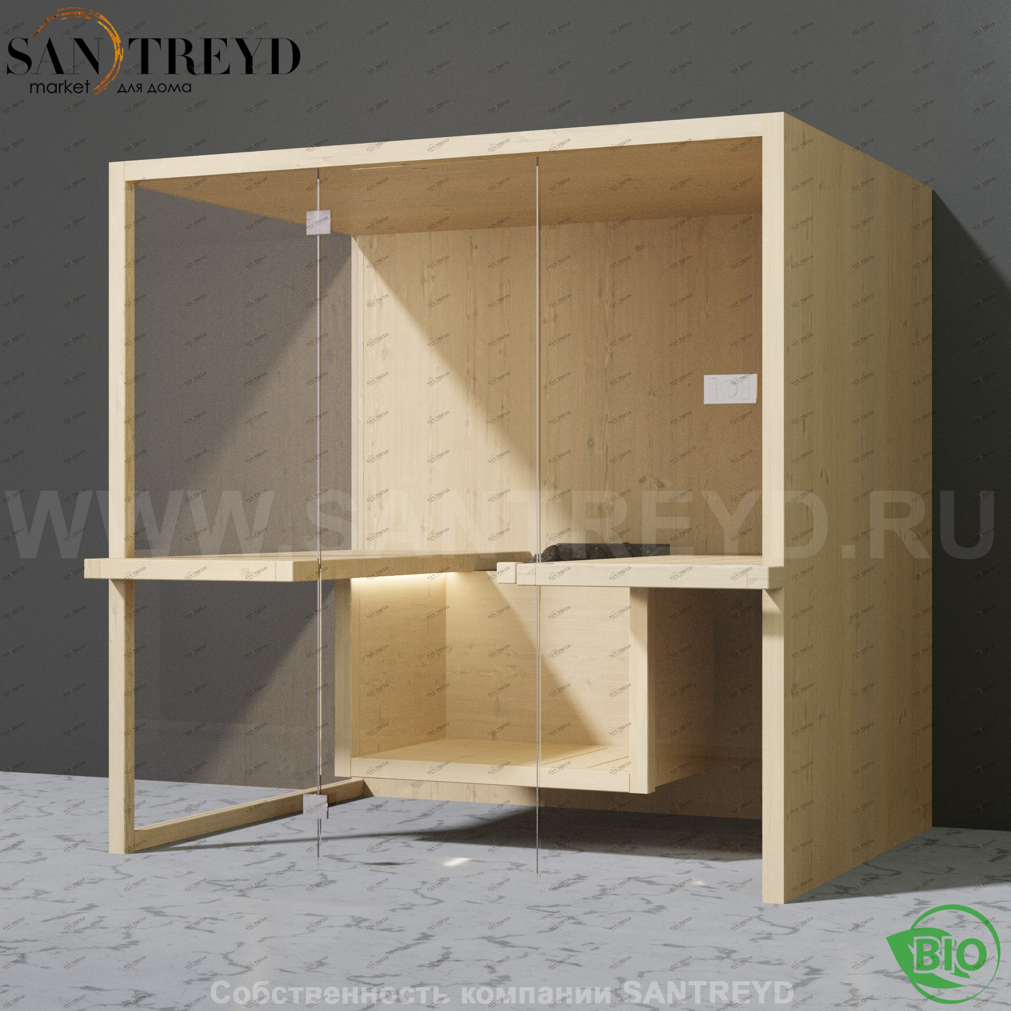 Effegibi AIR BI91800001 Био-сауна. Установка: к стене. Мощность: 9 кВт макс. Размеры: длина 217 см, ширина 162 см. Отделка: осина натуральная.