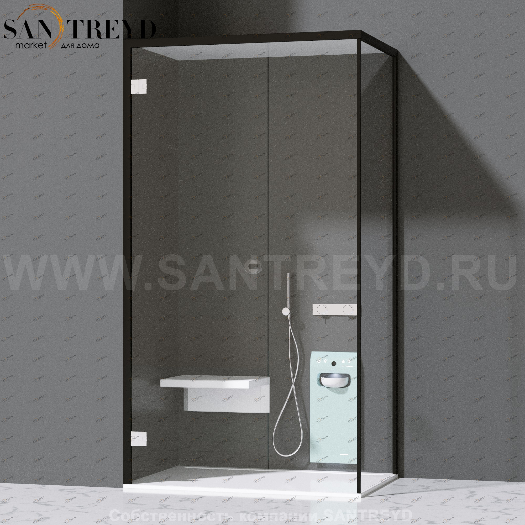 Effegibi FITBOX A Душевая кабина с профилем из черного алюминия. Установка: в левый угол. Размеры: длина 119 см, высота 220 см. Дверные петли у стены FB10020001