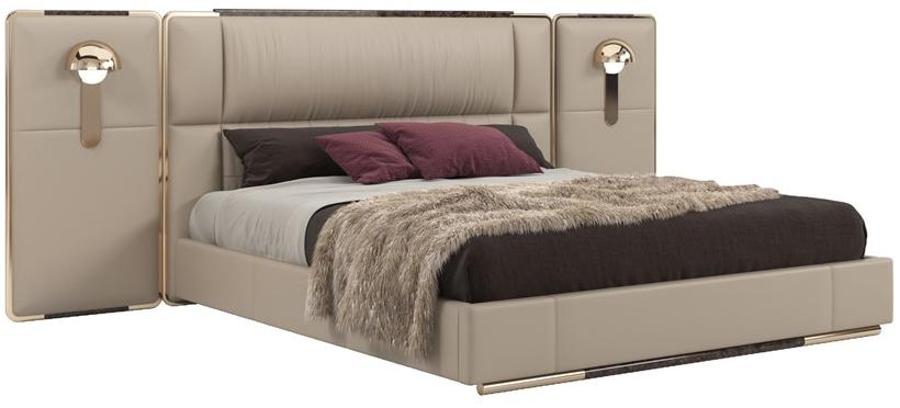 Reiggi Кожаная кровать со встроенными прикроватными тумбочками Helena Rb904 - Вид №1