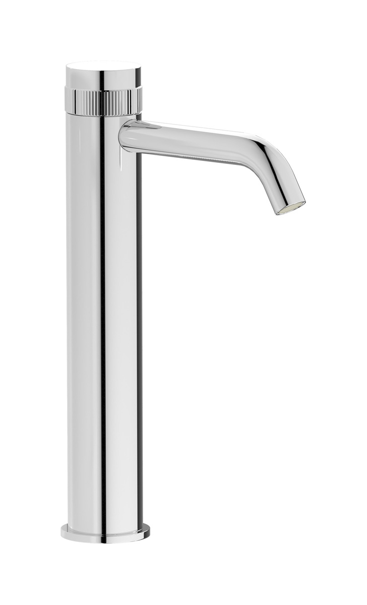 Высокий монорычажный прогрессивный смеситель на раковину в комплекте с донным клапаном. WE ARE IB rx202cc Chrome Reflex