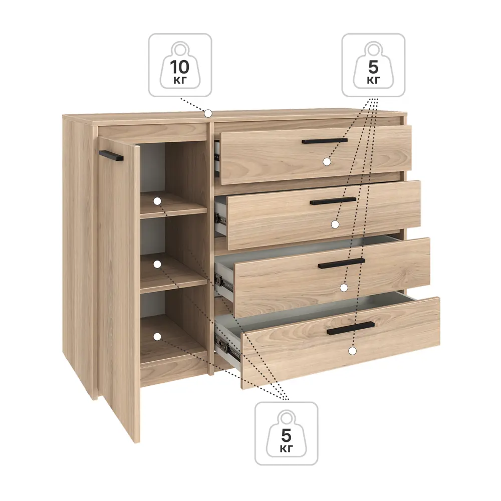 Комод Лион 4 ящика 120x84x41,6 см ЛДСП цвет дуб комано 89428041 STLM-2112715 Santreyd - Вид №4