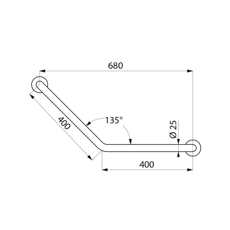 5086P2 Угловая ручка 135°, Ø 25, 400 x 400 мм, полированная нержавеющая сталь DELABIE  - Вид №1