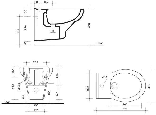 936 Биде подвесное Provence '900 BLEU PROVENCE - Вид №3