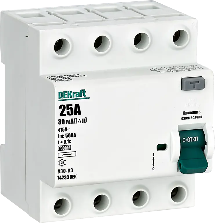 DEKraft УЗО 4-полюсное 25А с защитой от токов утечки 84509407