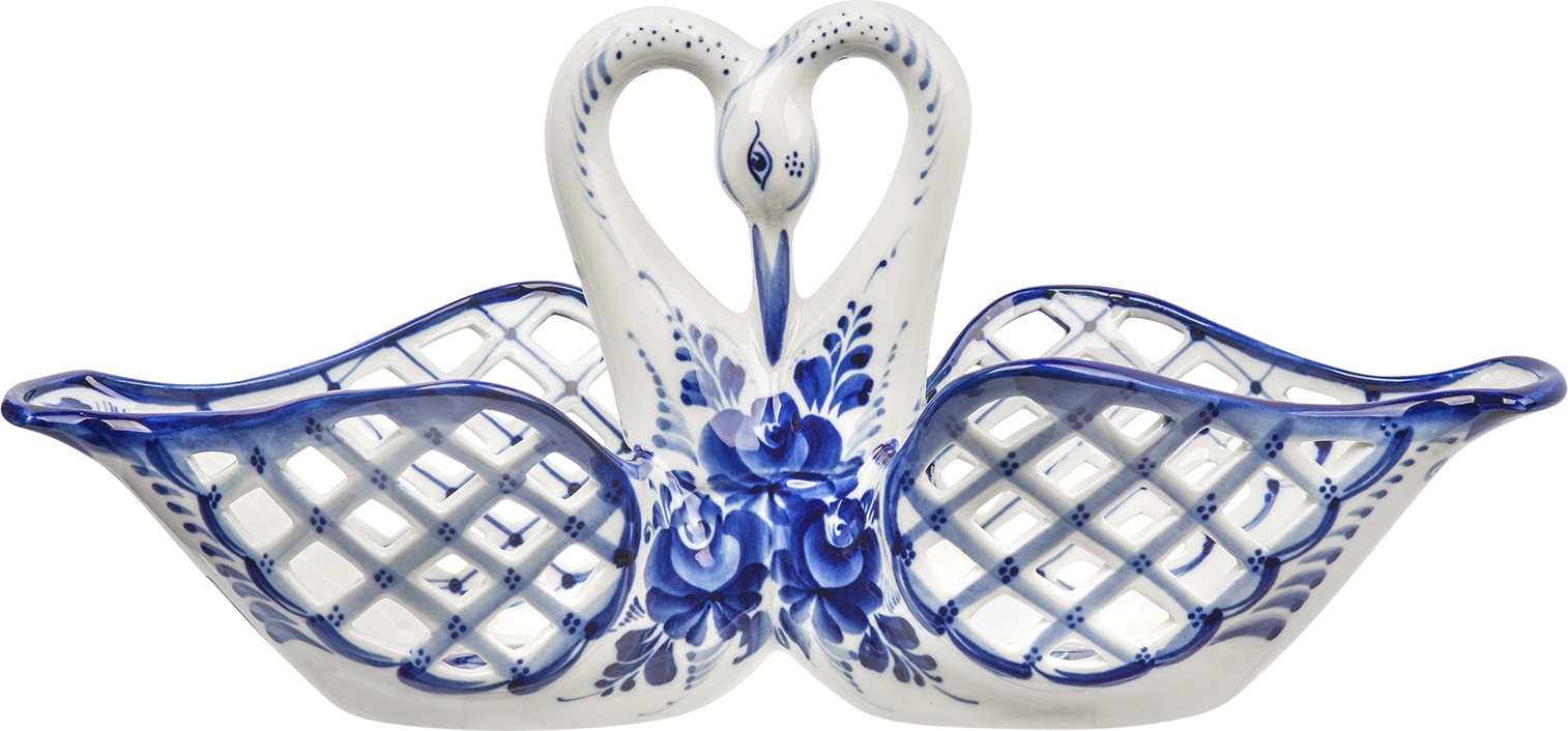 10621810 Гжельский фарфоровый завод Конфетница "Лебеди" с/сет авт. работа 