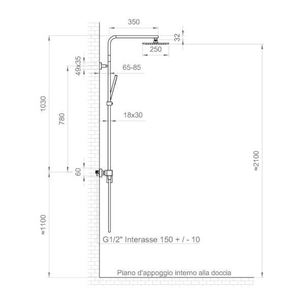 Настенная душевая колонна с переключателем Ercos Square ARCH-00120265 - Вид №2