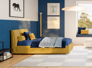 Односпальная кровать с мягким изголовьем