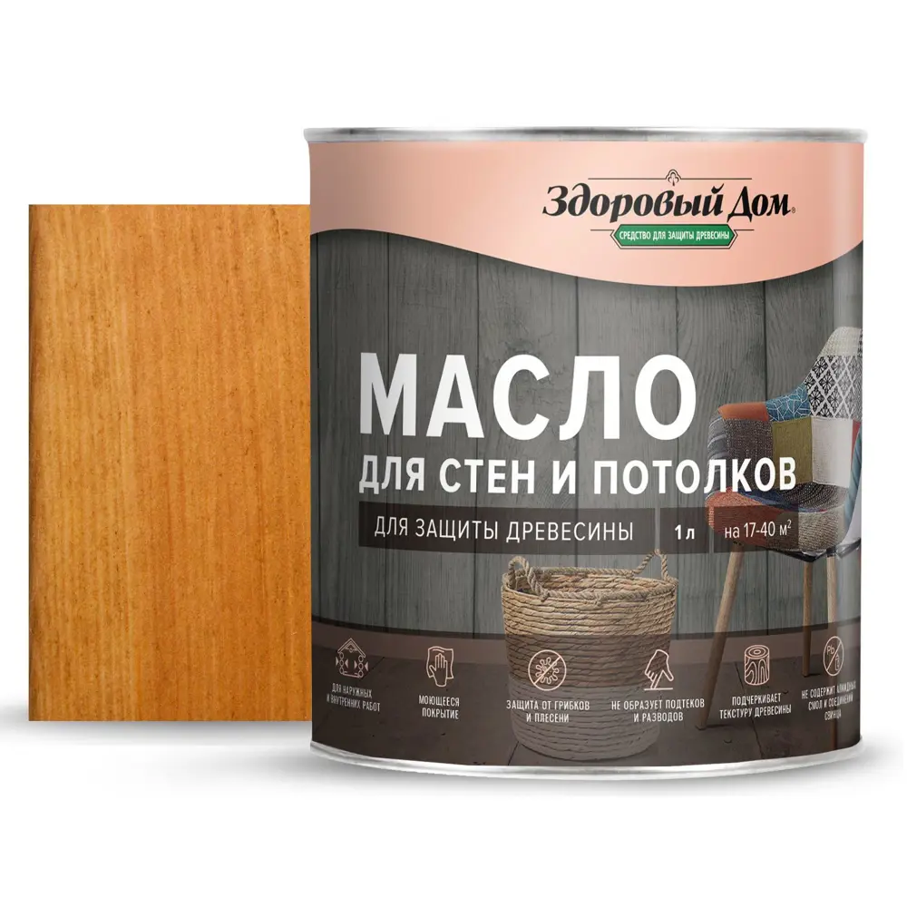 Масло для дерева ЗДОРОВЫЙ ДОМ - защита и декор стен, потолков, мебели цвет дуб 1 л 82336798 STLM-0024832