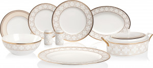 10647525 Noritake Сервиз столовый Noritake "Трефолио,золотой кант" на 6 персон 25 предметов Фарфор костяной