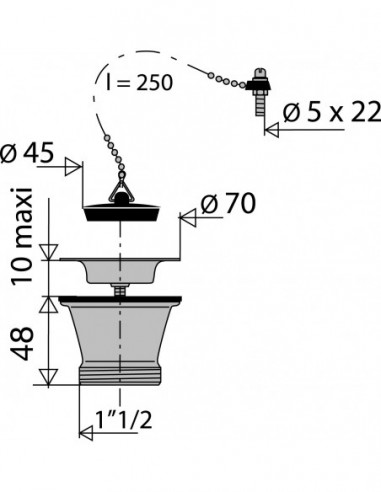 354100 000 00  Слив-заглушка для мойки Д. 50 мм без перелива, зажим 0/10 мм, корпус из латуни Valentin Сталь  - Вид №2