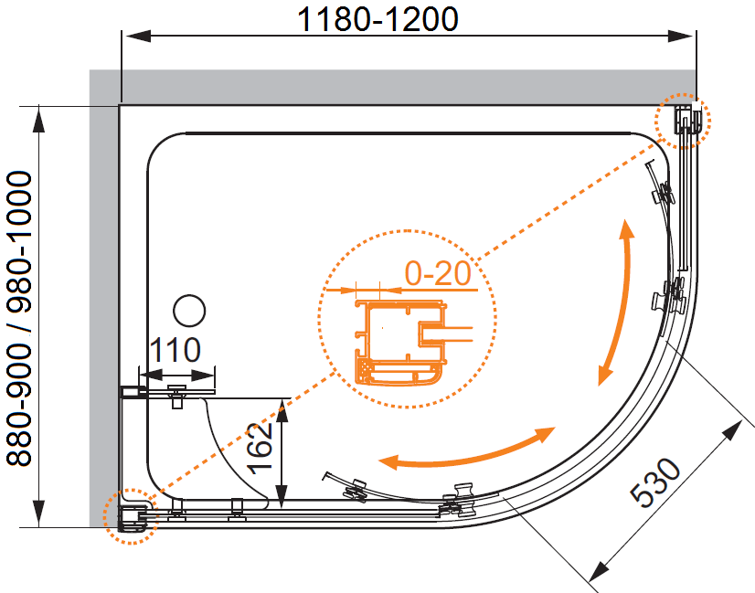 Душевой уголок CEZARES ANIMA-W-RH-2-120/100-P-Cr-L - Вид №5