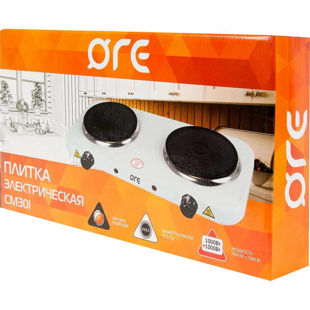 Плитка электрическая настольная ORE CM30I 48x7.5x24 см 2 конфорки чугун цвет белый STLM-2017502 - Вид №7