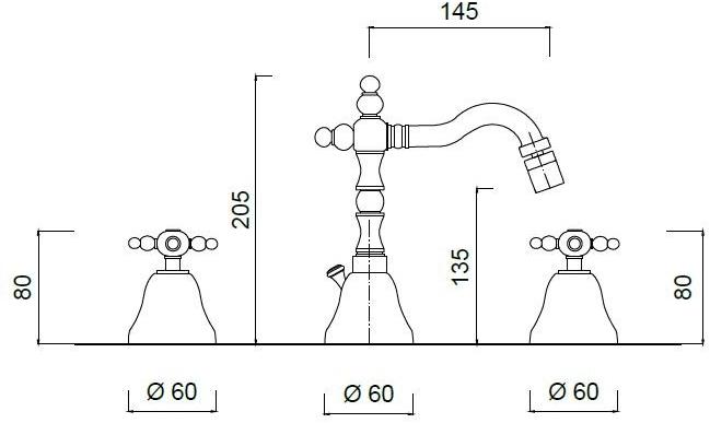 Rubinetteria Giulini Смеситель для биде для столешницы с 3 отверстиями и поворотным изливом Parigi 7345a - Вид №1