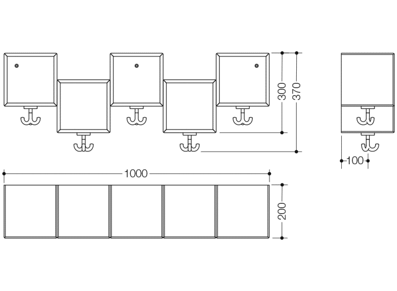 M20.03.001 Модуль ряда асимметричный, 5 мест с тройным крючком HEWI Kids - Вид №2