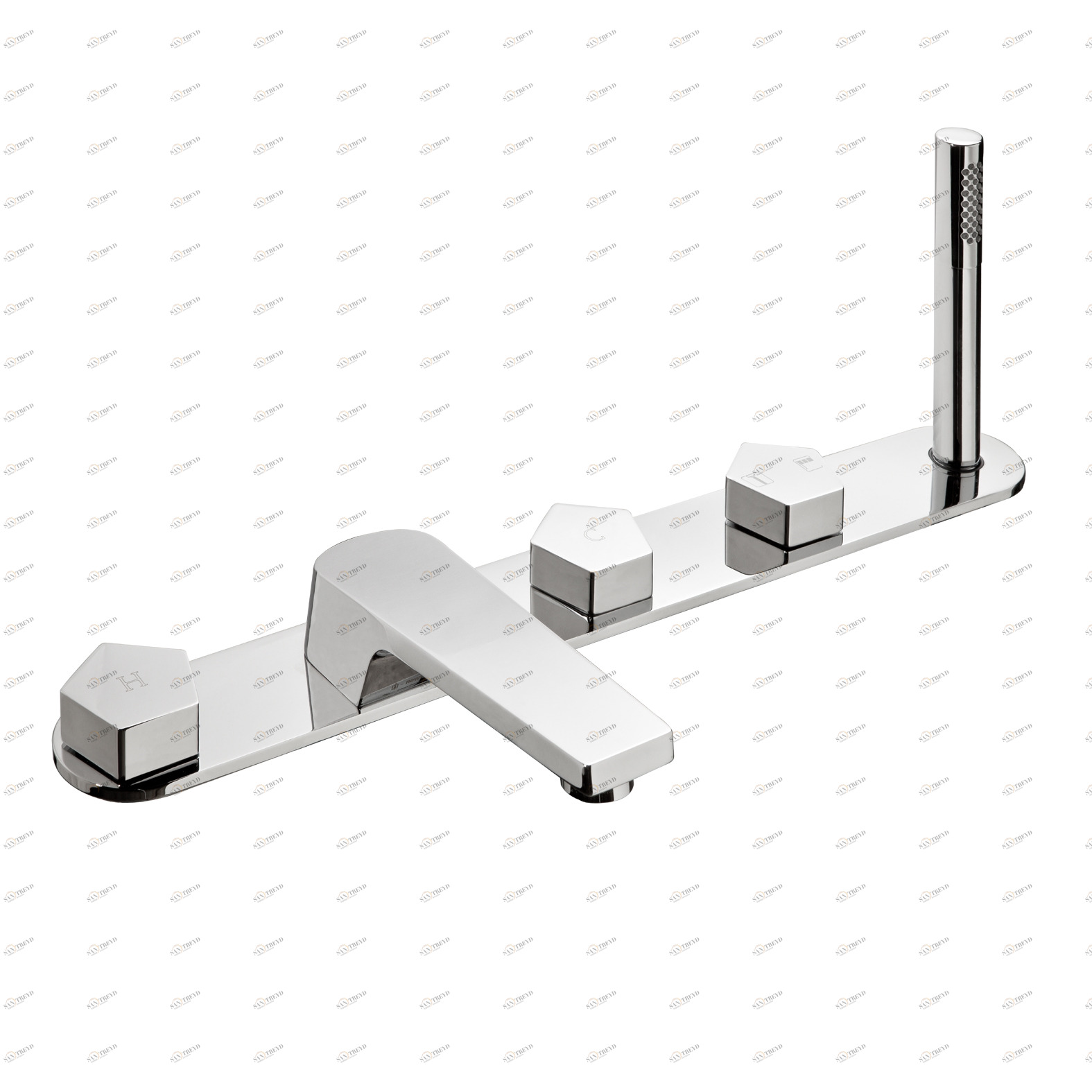 Настольная группа на 5 отверстий с тарелкой и подачей воды из излива. PARK NEWFORM Италия 67589C