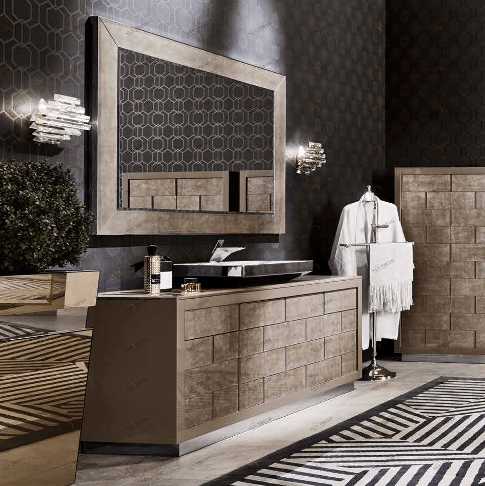 Комбинация ванной комнаты R02 в отделке Alligator gold MILLDUE RITZ RITZ02