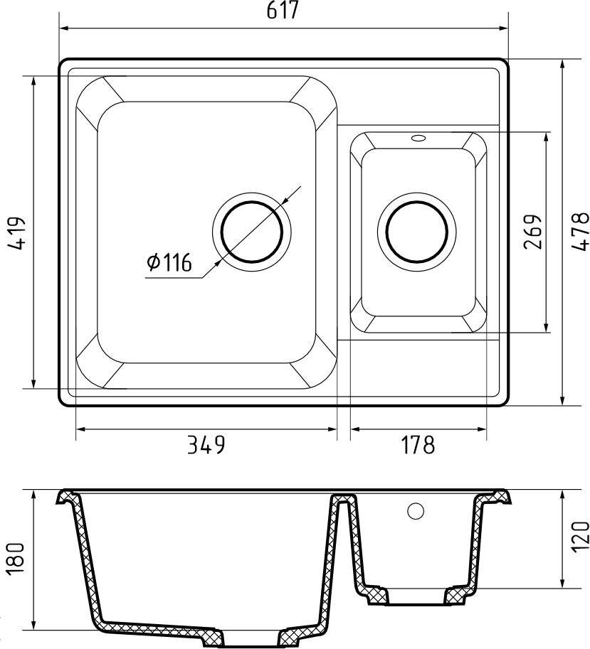 Кухонная мойка 9 GRANFEST QUARZ - Вид №1