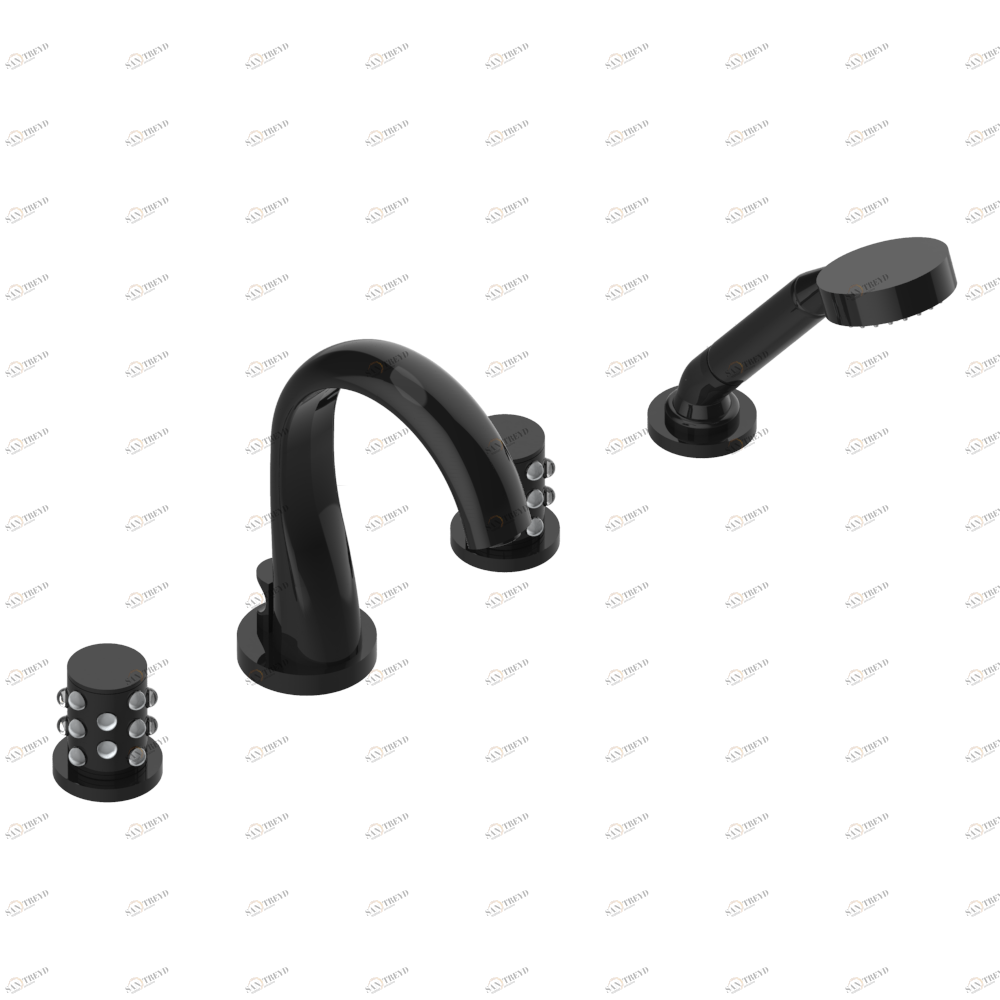 A2N-112B Смеситель устанавливаемый на борту ванны на 4 отверстия с душем, переключатель на нормальный излив Thg-paris Mossi со светлым хрусталём Покрытие PVD бронза A2N 112B CAT.F