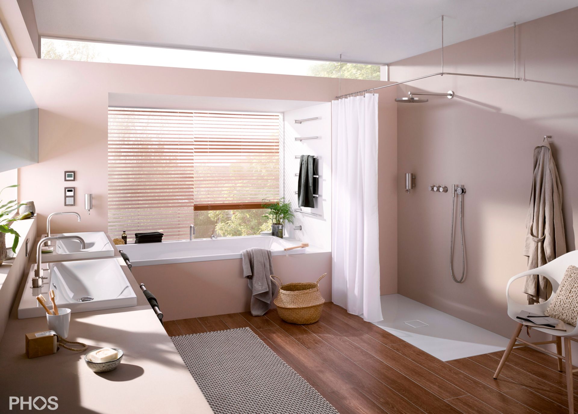 DSE1700-750F L-образный карниз для душевой занавески, 170 x 75 см, для крепления к потолку PHOS  - Вид №1