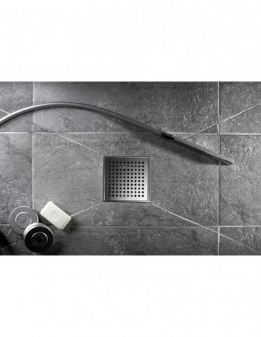 460817 000 00  Сверхплоский сливной трап Quadratto для душа, рама, облицованная плиткой, горизонтальный выход Д. 40 мм, решетка 150x150 мм из хромированного металла Valentin Хром  - Вид №2