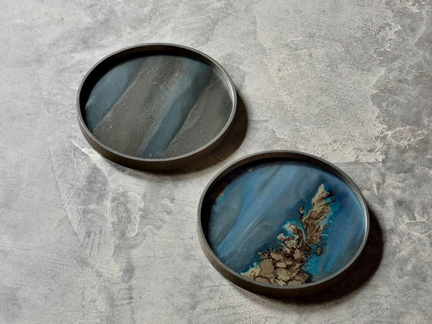 Ethnicraft Круглый поднос из дерева и стекла Linear flow 20923 - Вид №3