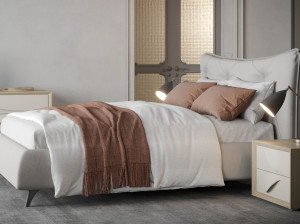 Кожаная двуспальная кровать-контейнер с мягким изголовьем