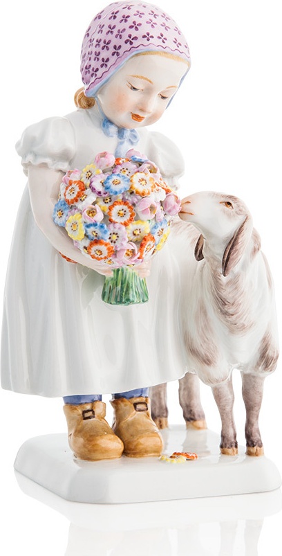 10557198 Meissen Фигурка 16см "Девочка с овечкой" (Макс Бохманн, 1908г.) Фарфор 